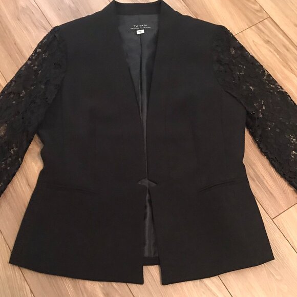 TAHARI Blazer Arthur Sir Levine Black with Lace Sleeves US Size 8 - Picture 2 of 10